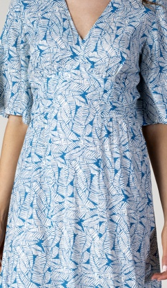 Jessica Graaf Teal And Cream Tropical Printed Midi Dress